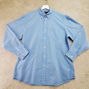J Crew Mens Button Down Shirt Long Sleeve Blue Plaid Cotton  L Preppy Academia